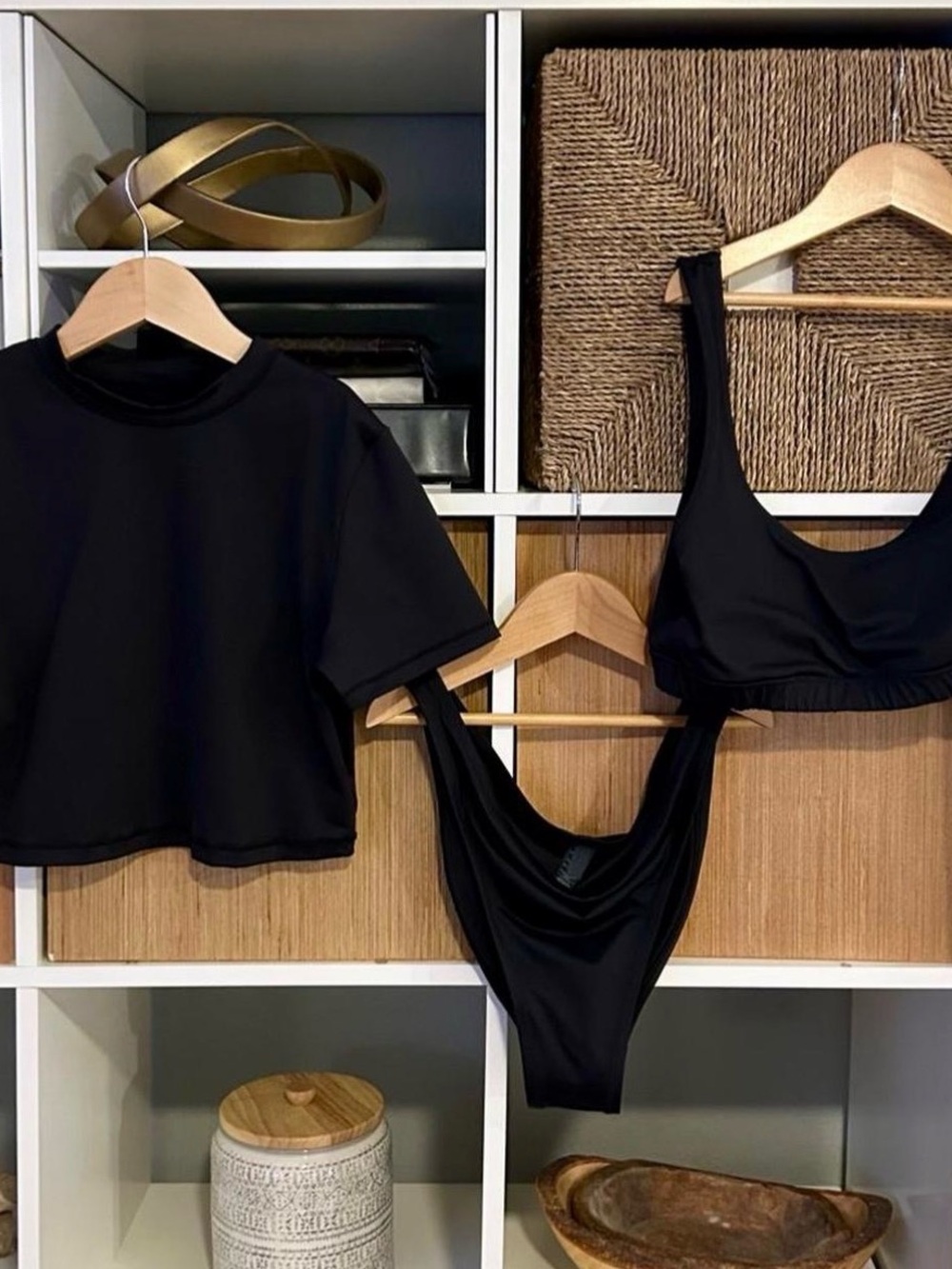 SKIMS Black 3-Piece Bikini Set with Crop Top NWOT